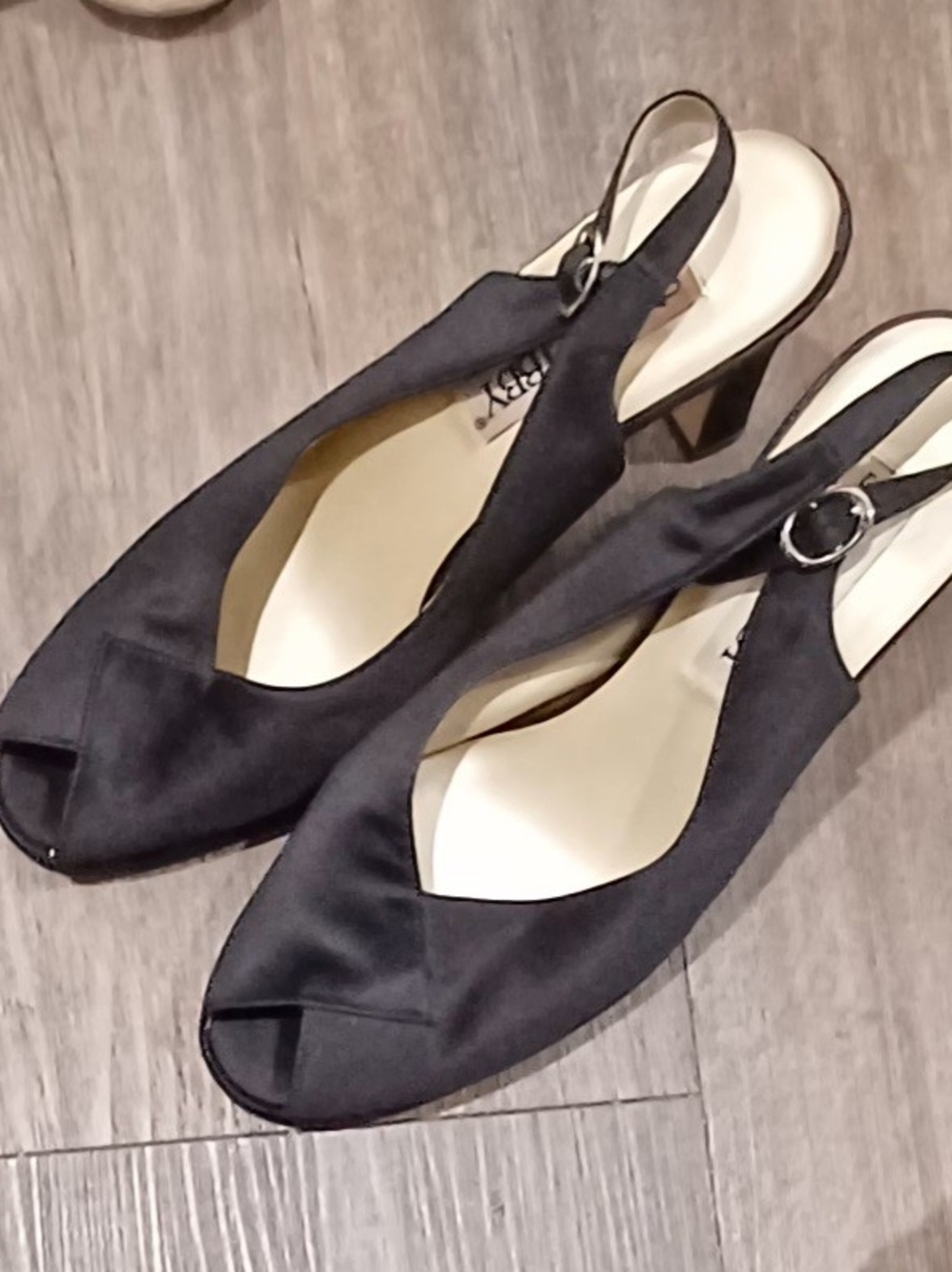 Sam & Libby Darla Black Satin Slingback Peep-Toe Heels
